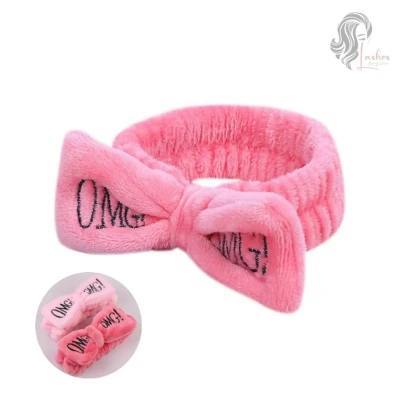 Cute pink OMG facial band soft towel headband for skincare and makeup use in Pakistan