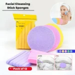 Facial Cleansing Sponges (Pack of 12) – Set of purple, yellow, and pink sponges for deep pore cleansing and gentle exfoliation. Eco-friendly and reusable.