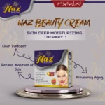 Naz Beauty Cream flat lay with natural ingredients – Lashes Beauty Parlour Pakistan