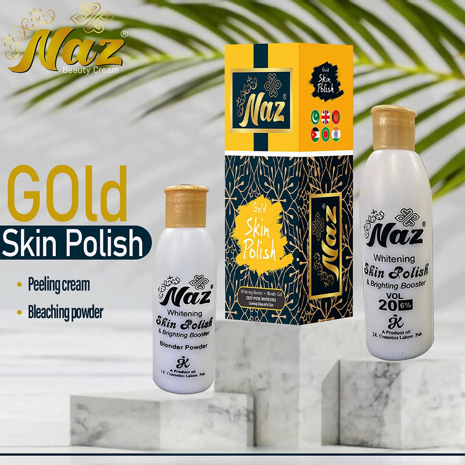 naz-skin-polish-texture Naz Skin Polish flatlay with other Naz skincare products Pakistan