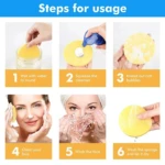 Steps for using Facial Cleansing Sponges – Guide for using reusable sponges with cleanser for deep cleansing and gentle exfoliation of the skin.