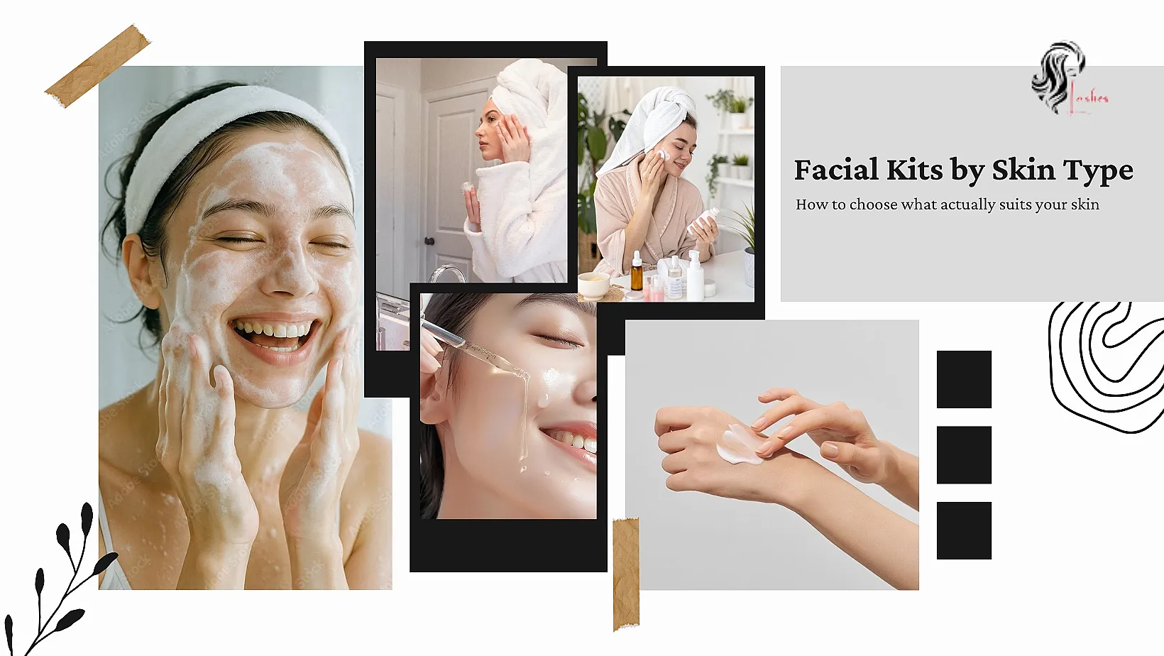 Woman using facial skincare products showing how to choose facial kits based on dry, oily, sensitive, and combination skin types