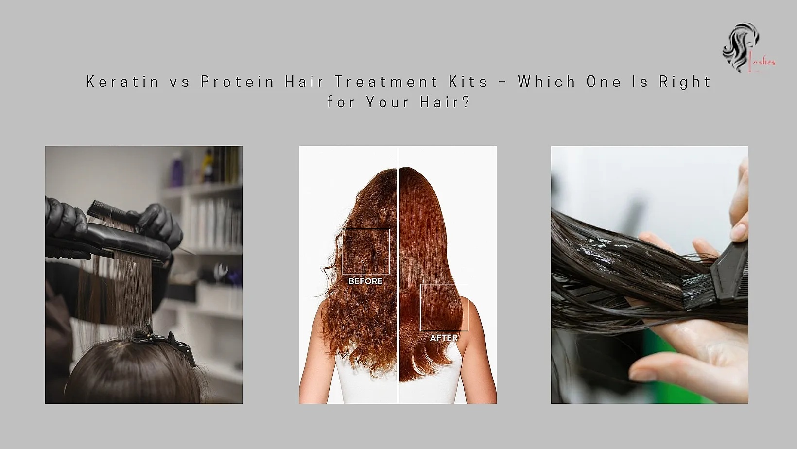 Before and after comparison of keratin and protein hair treatments showing hair smoothing, repair, and strengthening results